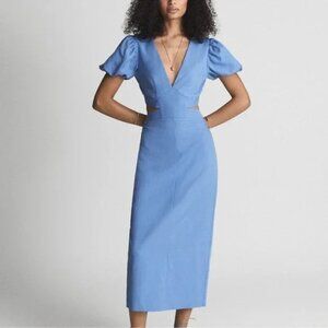 REISS | JENNAH Waist Cutout Puff Sleeve Maxi Dress Size 10 Cadet Blue